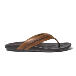 Footwear Olukai Mea Ola Men's Leather Beach Sandals Tan/ Dark Java