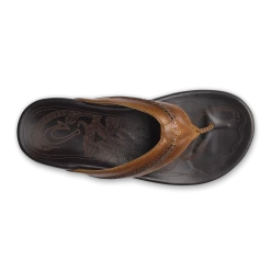 Footwear Olukai Mea Ola Men's Leather Beach Sandals Tan/ Dark Java