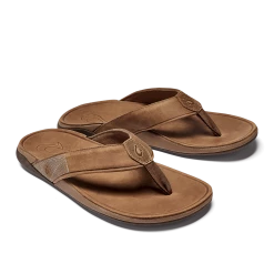 Footwear Olukai Tuahine Men's Leather Beach Sandals Toffee