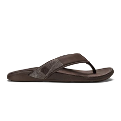 Olukai Tuahine Men's Leather Beach Sandals Dark Wood