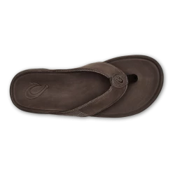 Olukai Tuahine Men's Leather Beach Sandals Dark Wood