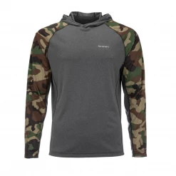 Simms Fishing Products Shirts Simms Solarflex Hoody Woodland Camo/ Carbon Heather