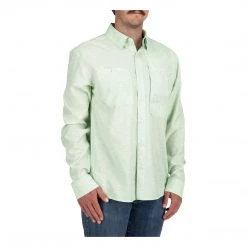 Simms Fishing Products Shirts Simms Double Haul LS Shirt Light Green Texture Wave Print