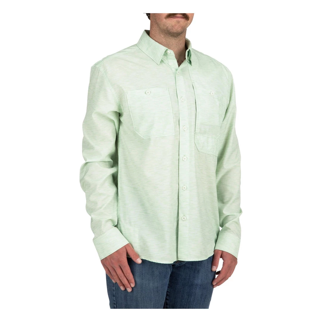 Simms Fishing Products Shirts Simms Double Haul LS Shirt Light Green Texture Wave Print 2 Simms Fishing Products Shirts Simms Double Haul LS Shirt Light Green Texture Wave Print