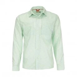 Simms Fishing Products Shirts Simms Double Haul LS Shirt Light Green Texture Wave Print