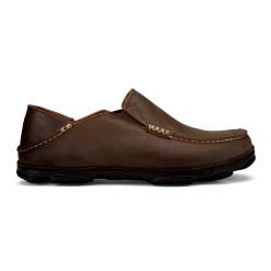 Olukai Moloa Men's Leather Slip-On Shoes Dark Wood / Dark Java