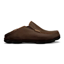 Olukai Moloa Men's Leather Slip-On Shoes Dark Wood / Dark Java