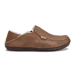 Footwear Olukai Moloa Men's Leather Slippers Toffee / Dark Wood