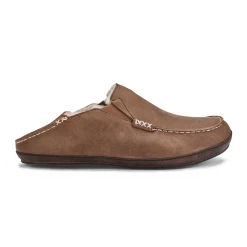 Footwear Olukai Moloa Men's Leather Slippers Toffee / Dark Wood